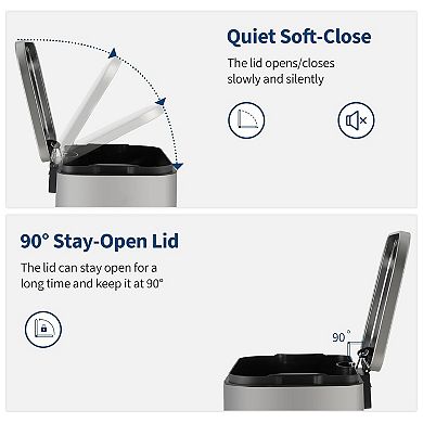 Trash Can Stainless Steel Garbage with Removable Inner Bucket