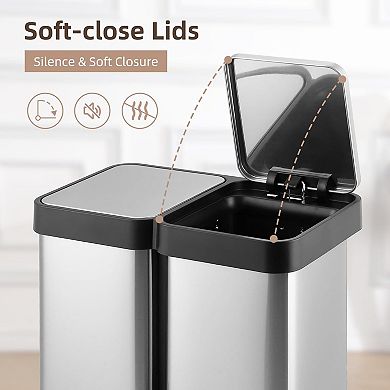 Dual Compartment Step Trash Can Stainless Steel Recycling Bin