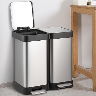 Dual Compartment Step Trash Can Stainless Steel Recycling Bin