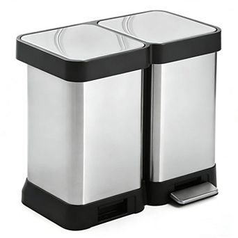 Dual Compartment Step Trash Can Stainless Steel Recycling Bin