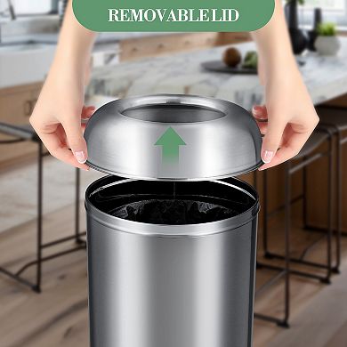 17 Gallon Large Trash Can, Outdoor Stainless Steel Garbage Can with Open Top Tall Trash Bin