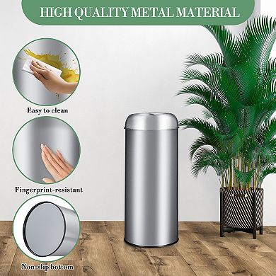 17 Gallon Large Trash Can, Outdoor Stainless Steel Garbage Can with Open Top Tall Trash Bin