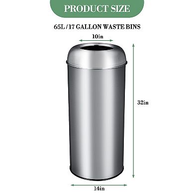 17 Gallon Large Trash Can, Outdoor Stainless Steel Garbage Can with Open Top Tall Trash Bin