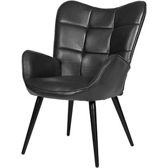 Modern Accent Chair, Upholstered Grey Fabric Chair with Oak Legs for Kitchen Dining Room Cafe