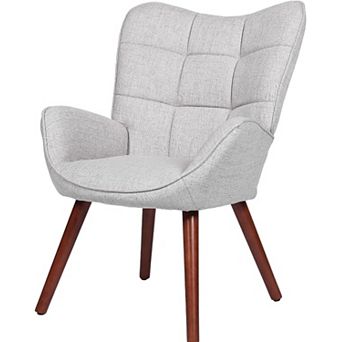 Modern Accent Chair, Upholstered Grey Fabric Chair with Oak Legs for Kitchen Dining Room Cafe