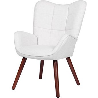 Modern Accent Chair, Upholstered Grey Fabric Chair with Oak Legs for Kitchen Dining Room Cafe