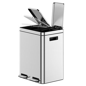 Kitchen Trash Can, 2 x 5.3 gal Garbage Can, Stainless Steel Waste Bins for Recycling and Trash
