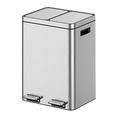 Kitchen Trash Can, 2 x 5.3 gal Garbage Can, Stainless Steel Waste Bins for Recycling and Trash