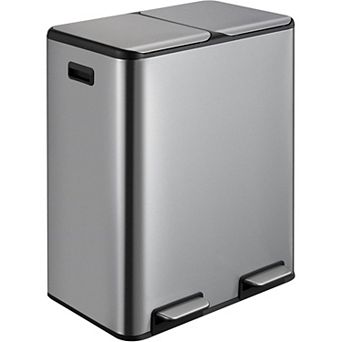 16 Gallon Dual Trash Can, 2x8 Gallon Stainless Steel Garbage and Recycling Bin