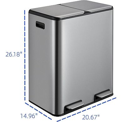 16 Gallon Dual Trash Can, 2x8 Gallon Stainless Steel Garbage and Recycling Bin