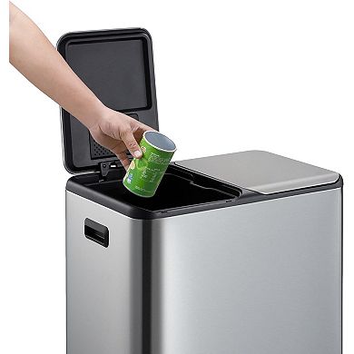 16 Gallon Dual Trash Can, 2x8 Gallon Stainless Steel Garbage and Recycling Bin