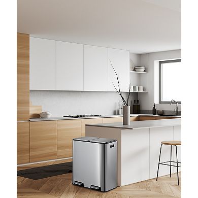 16 Gallon Dual Trash Can, 2x8 Gallon Stainless Steel Garbage and Recycling Bin