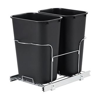 35QT×2 Pull Out Trash Can, Under Cabinet Double Waste Bin with Chrome Steel Slides