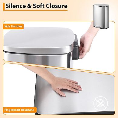 13 Gallon Trash Can with Lid, Square Pedal Garbage Bin with Lid Soft Close