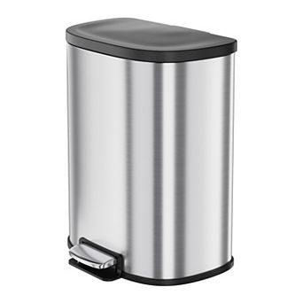 Stainless Steel D-Shape Trash Can, 13 Gal Hands-Free Kitchen Garbage Can