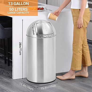 13 gal/50 L Trash Can, Garbage Can with Push Lid, Heavy Duty Stainless Steel Waste Bin