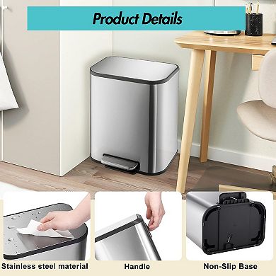 8 Gallon Kitchen Step on Garbage Bin, Stainless Steel Trash Can with Foot Pedal