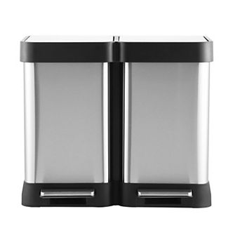 13.2 Gallon (25L x 2) Dual Compartment Step Trash Can, Stainless Steel Kitchen Garbage Can