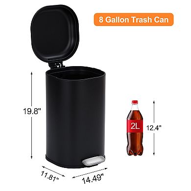 8 Gallon Bathroom Step Trash Can Stainless Steel Square Kitchen Garbage Can with Soft-Close Lid