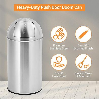18.5 gal/70 L Trash Can, Garbage Can with Push Lid, Heavy Duty Stainless Steel Waste Bin