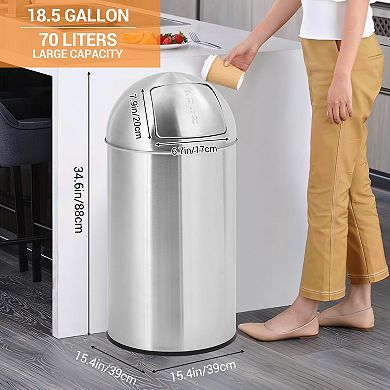 18.5 gal/70 L Trash Can, Garbage Can with Push Lid, Heavy Duty Stainless Steel Waste Bin