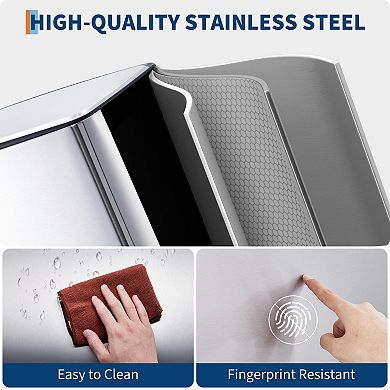 Kitchen Trash Can, 40 Liter / 10.6 Gal Stainless Steel Step On Garbage Can with Lid, Odor Filter