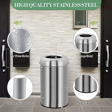13 Gallon Commercial Trash Can, Large Capacity Open Top Trash Can, Stainless Steel Garbage Can