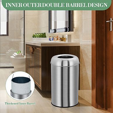 13 Gallon Commercial Trash Can, Large Capacity Open Top Trash Can, Stainless Steel Garbage Can