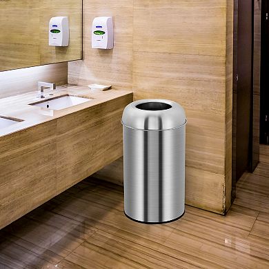 13 Gallon Commercial Trash Can, Large Capacity Open Top Trash Can, Stainless Steel Garbage Can