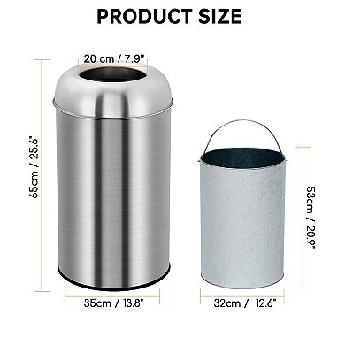 13 Gallon Commercial Trash Can, Large Capacity Open Top Trash Can, Stainless Steel Garbage Can