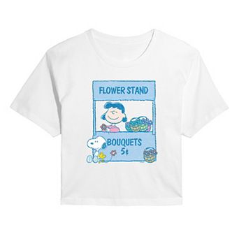 Juniors' Peanuts Lucy's Flower Stand Cropped Tee