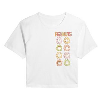 Juniors' Peanuts Group Flower Faces Cropped Tee