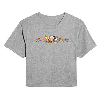 Juniors' Peanuts Group Flowers Cropped Tee