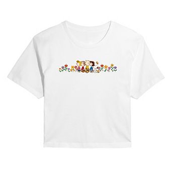 Juniors' Peanuts Group Flowers Cropped Tee