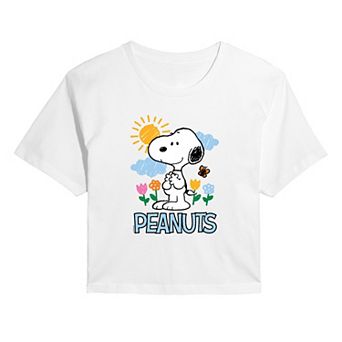 Juniors' Peanuts Snoopy Spring Sketch Cropped Tee