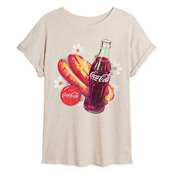 Juniors' Coca-Cola Bottle & Hot Dog Vintage Oversized Tee