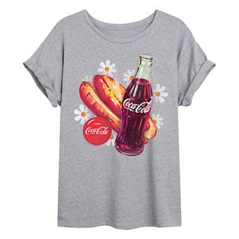 Juniors' Coca-Cola Bottle & Hot Dog Vintage Oversized Tee