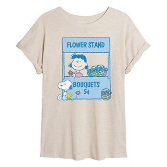 Juniors' Peanuts Lucy's Flower Stand Oversized Tee