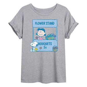 Juniors' Peanuts Lucy's Flower Stand Oversized Tee