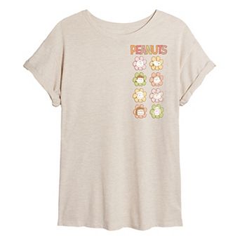 Juniors' Peanuts Group Flower Faces Oversized Tee