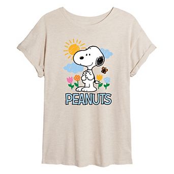 Juniors' Peanuts Snoopy Spring Sketch Oversized Tee