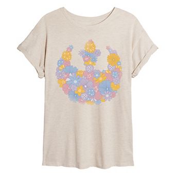 Juniors' Star Wars Rebel Spring Flowers Oversized Tee