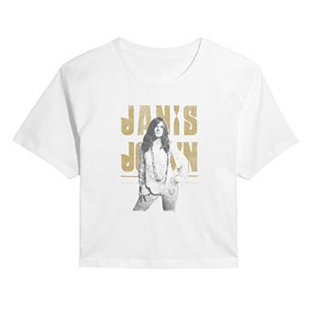 Juniors' Janis Joplin Distressed Cropped Tee