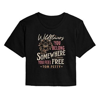 Juniors' Tom Petty Wildflowers You Belong Somewhere Cropped Tee