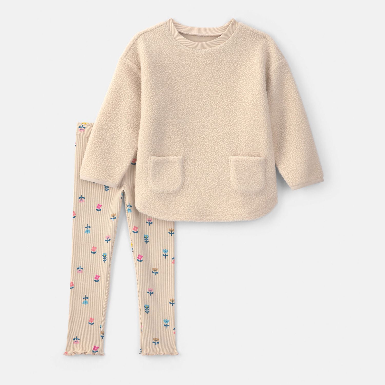 Комплект Carter's 2 pc Fleece Long-Sleeve Top & Pant Set для девочек-малышей, цвет: Слоновая кость — фото 1