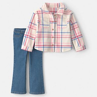 Toddler Girls Carter's 2 pc Plaid Fleece Long-Sleeve Top & Pant Set