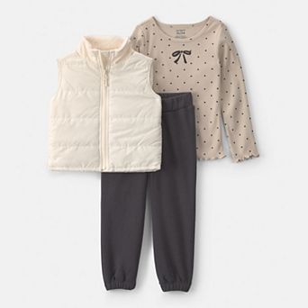 Toddler Girl Carter's 3 pc Long Sleeve Top, Vest & Jogger Pants Set