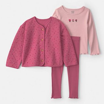 Toddler Girl Carter's 3 pc Floral Long Sleeve Cardigan, Top & Leggings Set