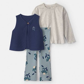 Toddler Girl Carter's Floral Long Sleeve Top, Vest & Legging Set