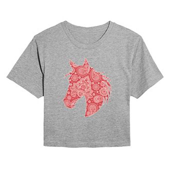 Juniors' Paisley Horse Head Cropped Tee